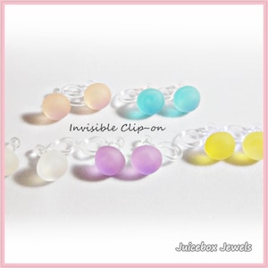 Invisible Plastic Clip 8mm Frosted Resin Dome Half Round Stud Earrings, 1 Pair, Pierced Post or Non-Pierced Y703