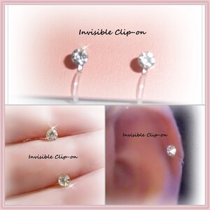 Invisible Clip-on 4mm Clear Glass Faceted Rhinestone Round Stud Earrings, Non-Pierced, No Metal Hypoallergenic, Handmade Y211