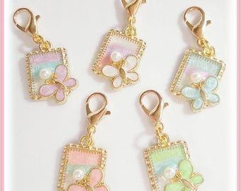 Clip-on Charm, Butterfly Faux Pearl Enamel Lobster Clasp Charm for Link Bracelets, Marker, Pet Tags, Zipper Pull, Shoes, Purses #Z30