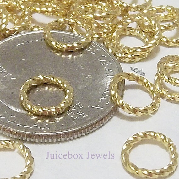 100 Gold Plated Brass Fancy Twisted 8mm Round 16 Gauge Jump Rings