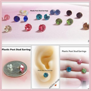 Plastic Post Stud Earrings, 7mm Rhinestone, 1 Pair, Round, Metal Free, Sensitive Ears Hypoallergenic, Unisex  #F1