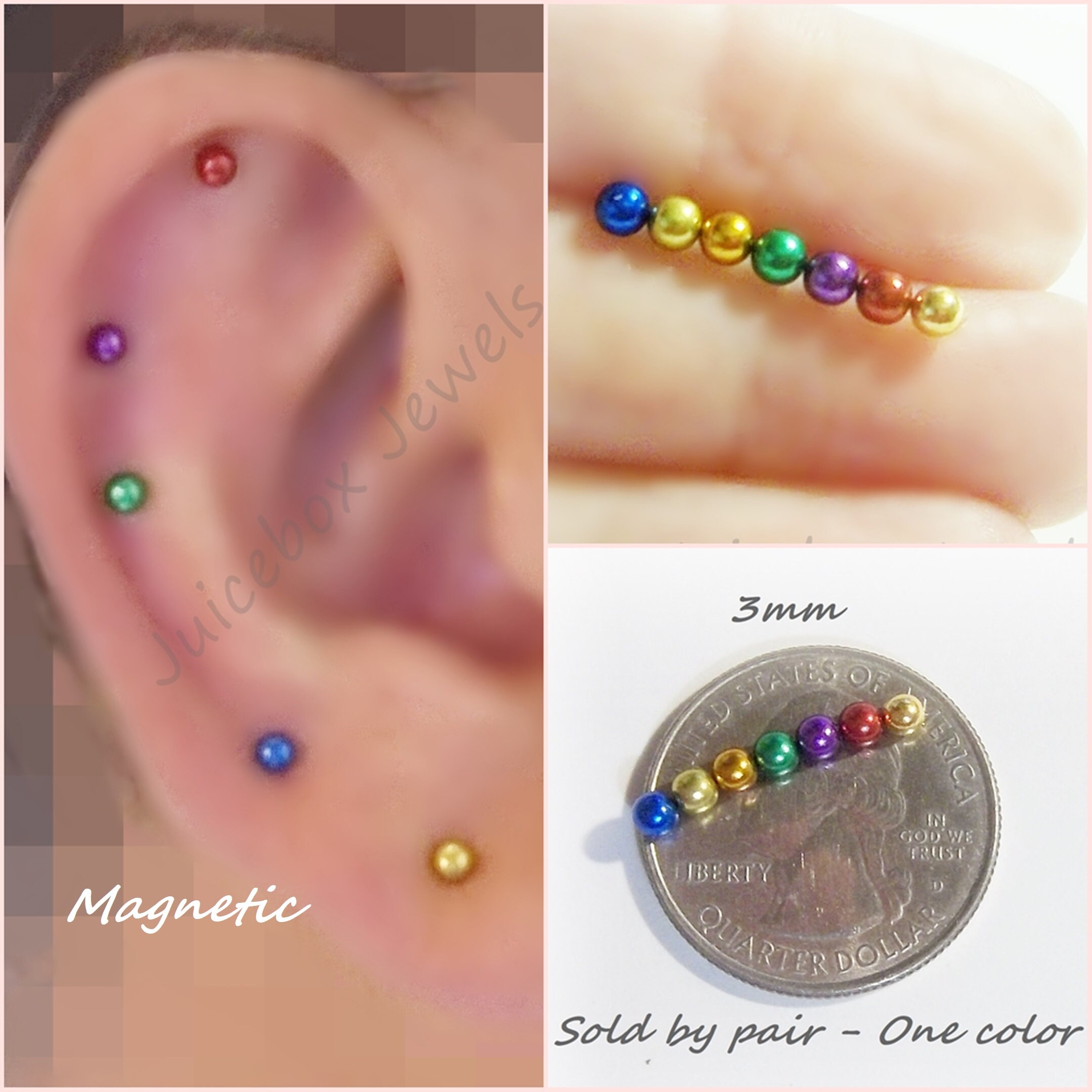 MAGNETIC 3mm Metallic Ball Tiny Stud Fake Non-Pierced Earrings 1 Pair…