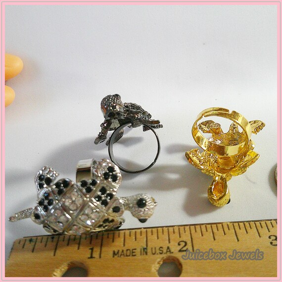 Vintage Turtle Rhinestone Adjustable Statement Ri… - image 4