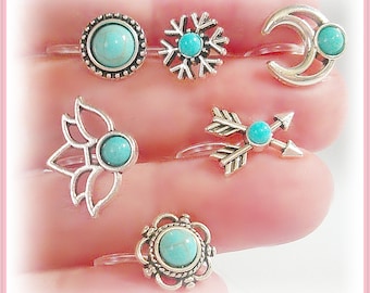 INVISIBLE Clip-on Faux Turquoise Stud Non-Pierced Silver Tone Earring, Plastic Clip 1 Pair C94
