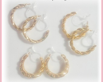 Invisible Clip-On Open Hoop, Gold Color Non-Pierced Invisible Plastic Clip Earrings, 1 Pair C104