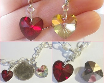 Heart Clip-on Lobster Clasp, Faceted Glass Red or Multi-Color Silver Plated Dangle Charm, Link Bracelets, Marker,Pet Tags, Zipper Pull,Y167