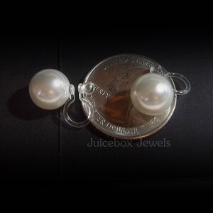 Invisible Illusion 10 mm Faux White Pearls,Round Clip On Stud, Non-Pierced Earrings,Lead,Nickel & Cadmium Free,Hypoallergenic ,Handmade Y285 image 4
