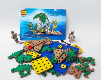Island & Raft, desert island, pirate and skeleton, wooden toys kit, constructor toys, building set, assembly kit, Wood material MDF, puzzles