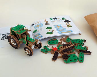 Tractor, constructor toys, Car toys, farm toy, Gifts for Kids, wooden toys kit, Vehicle Car model, Wooden Toys for Children, building set
