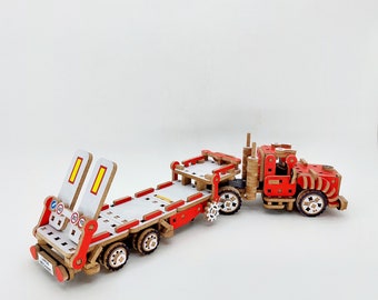 Trailer Truck, Wood Vehicle Kits, Gifts for Boys, building set, constructor toys, Mechanical Wooden Puzzle, construction kit, toys and sets