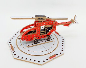 Helicopter and helipad, constructor toys, Wood Vehicle Kits, 3D Puzzle Assembly, toys and sets, DIY 3d Wooden Model Kit, Mechanical models