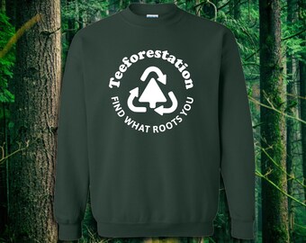 Teeforestation Logo Adult Unisex Crewneck Sweatshirt — Forest Green