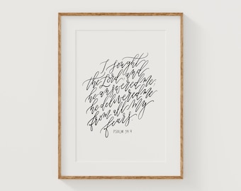 Psalm 34 Kalligraphie Print: Minimalistische christliche Schrift Wandkunst (Digitaler Download)
