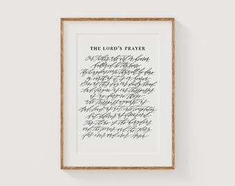 Das Vaterunser Kalligrafie: Minimalistische christliche Wandkunst (Digitaler Download)