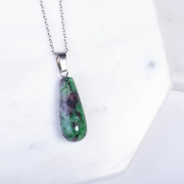 Ruby Zoisite Pendant Ruby Zoisite Necklace Silver Plated Necklace Ladies Necklace Gift Semi Precious Necklace Tear Drop Necklace