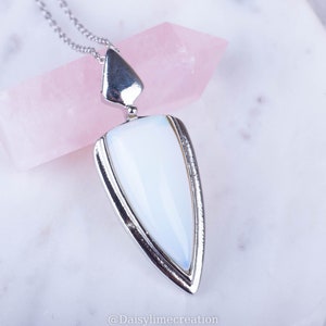 Opalite Necklace Opalite Pendant Unisex Necklace Men's Necklace Stainless Steel Chain Necklace image 3