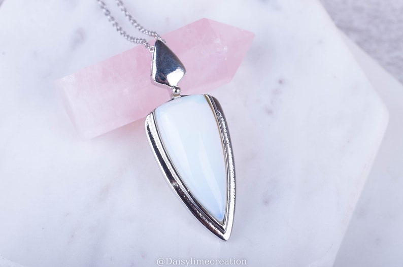 Opalite Necklace Opalite Pendant Unisex Necklace Men's Necklace Stainless Steel Chain Necklace image 3