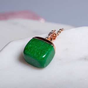 Jade Pendant Jade Necklace Green Jade Necklace Rose Gold Plated Necklace Minimalistic Necklace Semi Precious Necklace Ladies Gift image 4