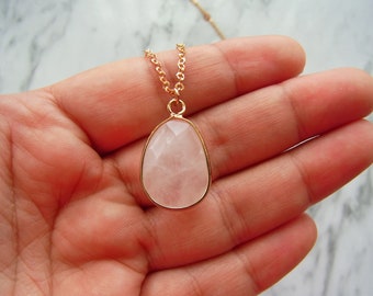 Rose Quartz Necklace Rose Quartz Gold Necklace Dainty Necklace Gemstone Natural Stone Necklace Yoga Meditation Jewellery Ladies Gift