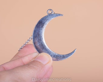 Crescent Moon Necklace Silver Moon Necklace Stainless Stainless Chain Unisex Necklace Large Silver Crescent Moon Pendant lunar Pendant