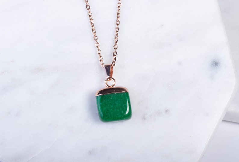 Jade Pendant Jade Necklace Green Jade Necklace Rose Gold Plated Necklace Minimalistic Necklace Semi Precious Necklace Ladies Gift image 3