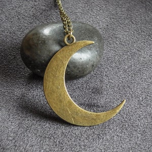 Large Crescent Moon Necklace Bronze Moon Pendant Necklace Unisex  Men's Necklace Ladies Necklace Gift