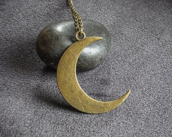 Large Crescent Moon Necklace Bronze Moon Pendant Necklace Unisex  Men's Necklace Ladies Necklace Gift