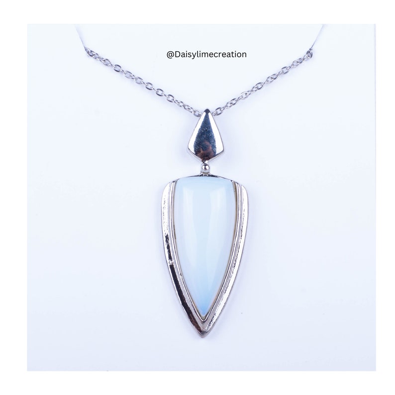 Opalite Necklace Opalite Pendant Unisex Necklace Men's Necklace Stainless Steel Chain Necklace image 2