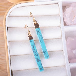 Turquoise oorbellen hangoorbellen staaf oorbellen turkoois staaf oorbellen vergulde oorbellen haak oorbellen cadeau voor haar