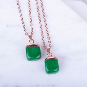 Jade Pendant Jade Necklace Green Jade Necklace Rose Gold Plated Necklace Minimalistic Necklace Semi Precious Necklace Ladies Gift image 2