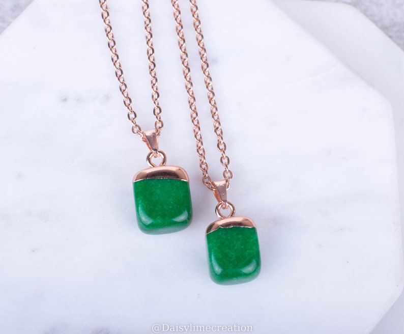 Jade Pendant Jade Necklace Green Jade Necklace Rose Gold Plated Necklace Minimalistic Necklace Semi Precious Necklace Ladies Gift image 2