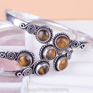 Tiger eye  Bangle Tiger Eye Cuff Bracelet Bangle 925 Silver Bracelet Ladies Gift