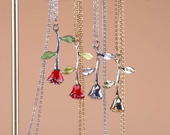 Red Rose Necklace Beauty And The Beast Rose Necklaces Mother's Day Gift Rose Gold Flower Girl Jewellery Rose Flower Necklace