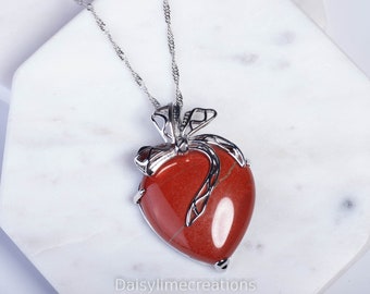 Jasper Heart Necklace Heart Pendant Necklace 18K White Gold Plated Chain Necklace Gift For Her