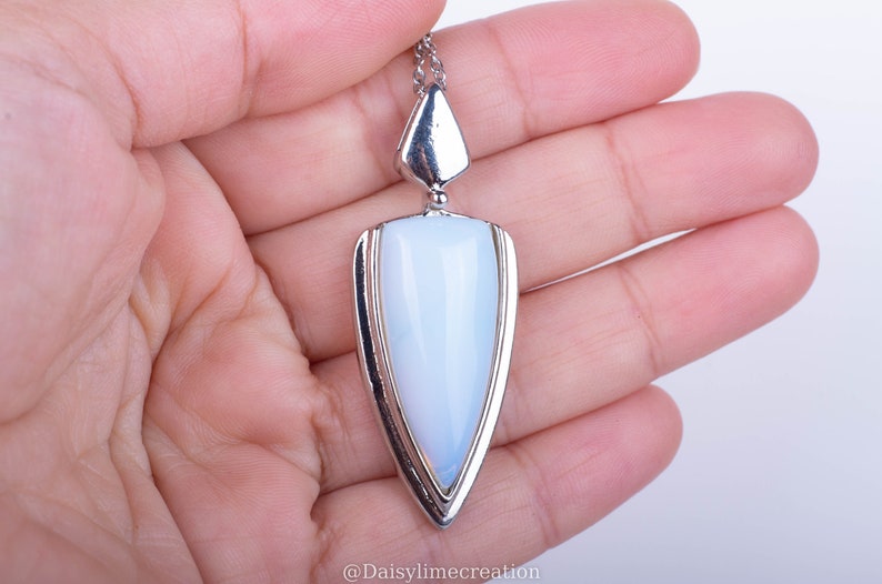 Opalite Necklace Opalite Pendant Unisex Necklace Men's Necklace Stainless Steel Chain Necklace image 6