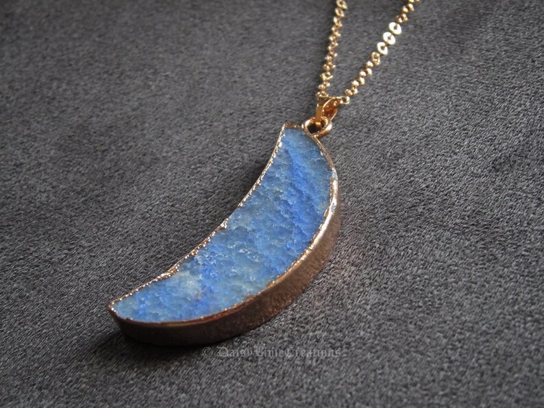Crescent Moon Necklace Lapis Lazuli Moon Necklace Rose Gold LUNA Pendant Natural Stone Polished Necklace Gift