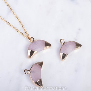 Rose Quartz Pendant Necklace Rose Quartz Crescent Moon Pendant Gold Plated Layering Stacking Necklace Ladies Necklace Gift for her