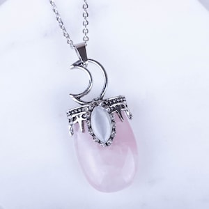 Rose Quartz Necklace Rose Quartz Moon Necklace