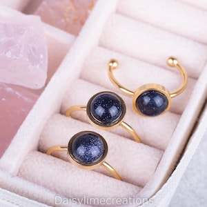 Ladies Rings Blue Sandstone Rings Gemstone Rings Gold Plated Rings Adjustable Rings