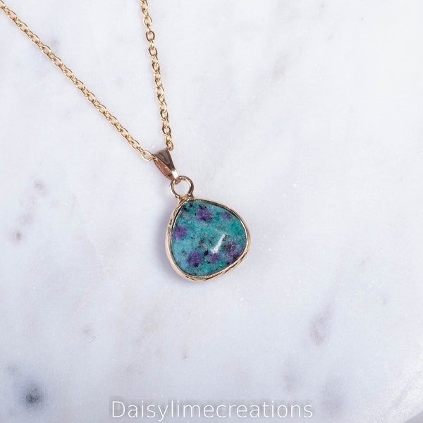 Ruby Zoisite Necklace Ruby Zoisite Pendant Dainty Minimalist Pendant Necklace Gold Plated Necklace Gift For Her