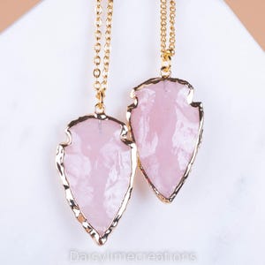 Rose Quartz Necklace Arrow Pendant pink rose quartz gold plated necklace