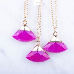 Gemstone Necklaces Pink Calcedony Necklace Clear Crystal Necklace Gold Plated Necklace Gift For Her