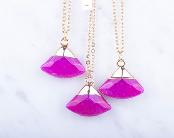 Gemstone Necklaces Pink Calcedony Necklace Clear Crystal Necklace Gold Plated Necklace Gift For Her