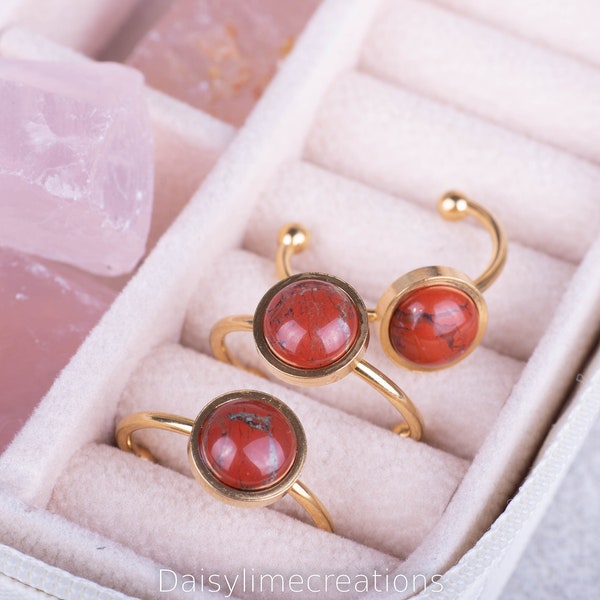 Ladies Rings Red Jasper Rings Gemstone Rings Gold Plated Rings Adjustable Rings