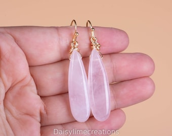 Rose Quartz Earrings Rose Quartz Drop Earrings Gold Plated Gemstone Dangle Earrings Gift For Her