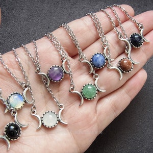 Dreifache Güte Mond Halskette Halbedelsteine Mond Halskette Amethyst Aventurin Rosenquarz Sodlith Onyx Opalith Sandstein usw