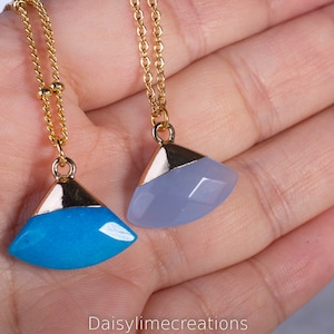 Blue Calcedony Necklace Calcedony Pendant Gold Plated Necklace Satellite Necklace Ladies Necklace Ladies Gift
