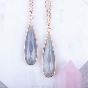 Labradorite Pendant Necklace Gold Plated Natural Stone Necklace Ladies Gift 18K Gold Plated Labradorite Pendant Necklace