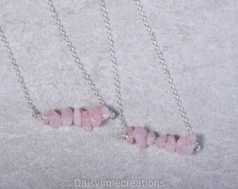 Rose Quartz Bar Necklace Silver Layered Necklace Rose Quartz Choker Necklace Crystal Choker Silver