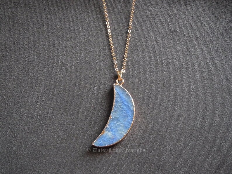 Crescent Moon Necklace Lapis Lazuli Moon Necklace Rose Gold LUNA Pendant Natural Stone Polished Necklace Gift